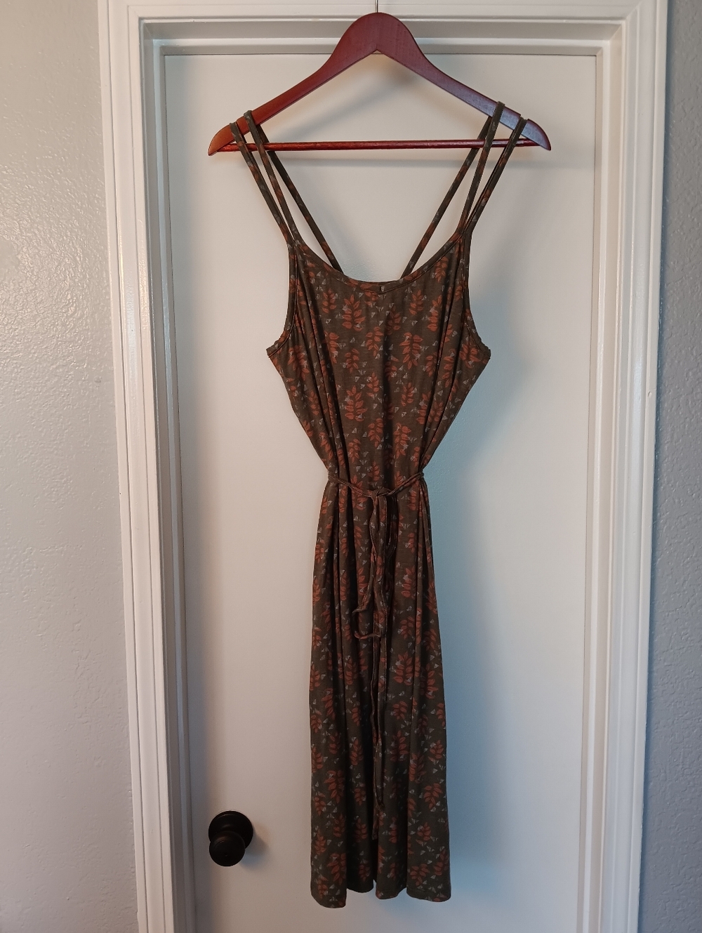 Toad&Co Olive Floral Midi Dress with Double Straps